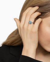 Cable Wrap Ring in Sterling Silver with Blue Topaz and Pavé Diamonds, 11mm